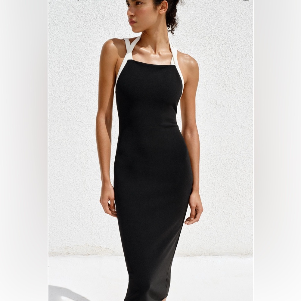 Zara CONTRAST STRETCH HALTER DRESS - Picture 3 of 7